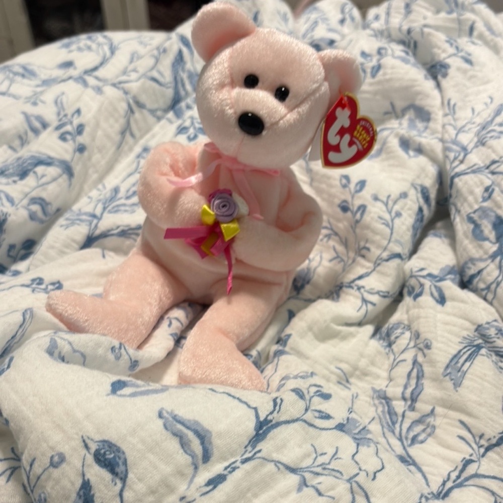 Ty Pink Bear with Ribbon and Flower